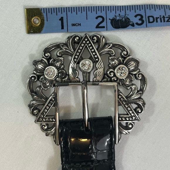Brighton Rhinestone Croc Embossed Leather Belt 34 - Picture 8 of 10